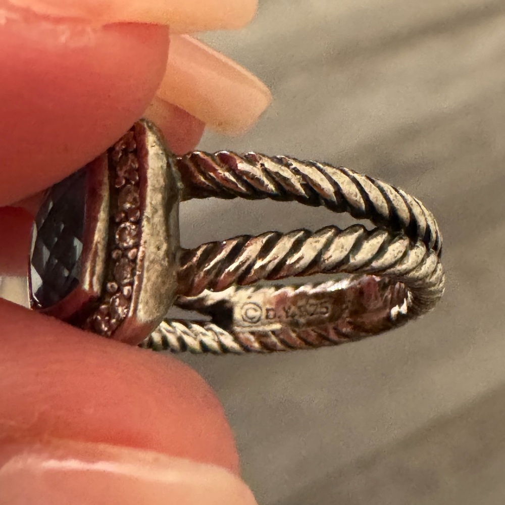 David Yurman Petite Albion Sterling Silver with Blue Topaz and Diamonds Size 6 - Picture 8 of 13